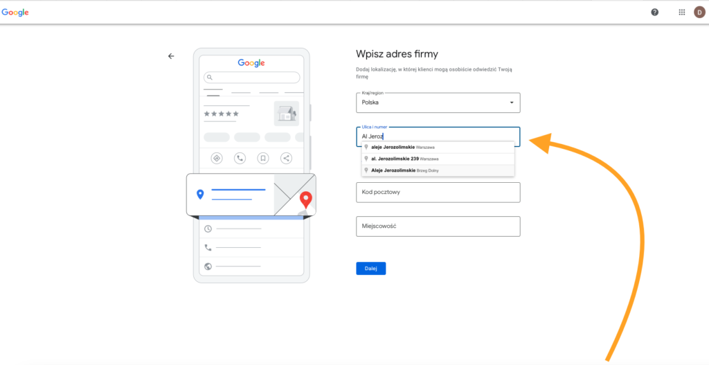 Wizytówka w Google - Jak stworzyć od zera - adres
