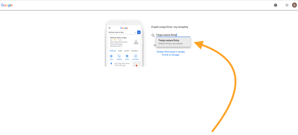 Wizytówka w Google - Jak stworzyć od zera - podaj nazwę firmy