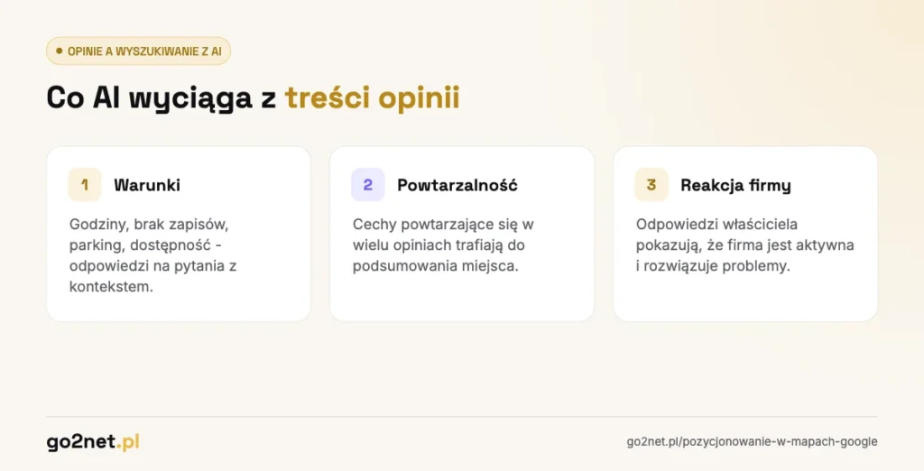 Co AI wyciąga z treści opinii o firmie w Mapach Google
