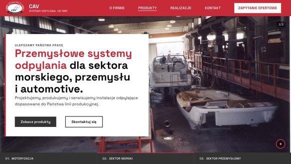 Strona internetowa CAV Polska - przemysłowe systemy odpylania - widok na komputerze