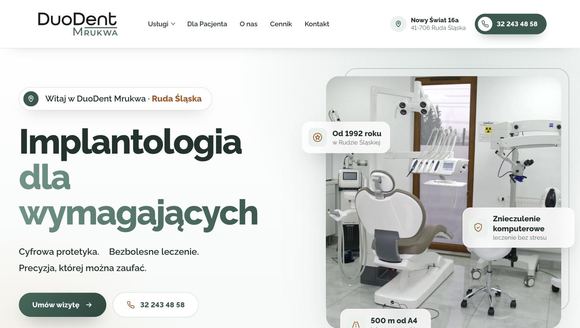Strona internetowa DuoDent Mrukwa - stomatologia i implantologia, ruda śląska - widok na komputerze