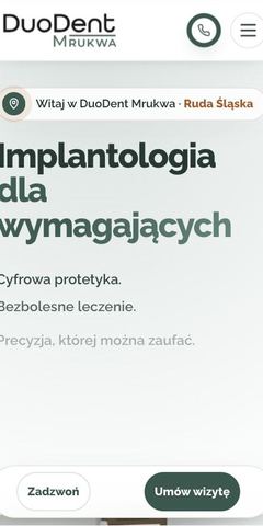 Strona internetowa DuoDent Mrukwa - stomatologia i implantologia, ruda śląska - widok na telefonie