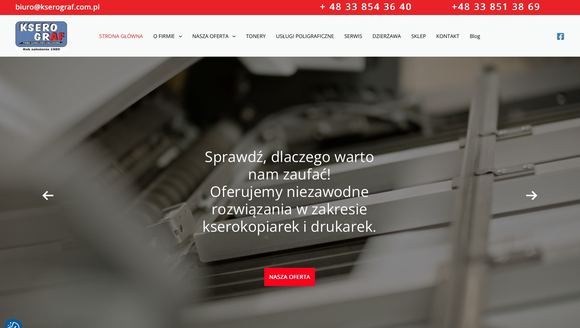 Strona internetowa Kserograf - urządzenia biurowe, sprzedaż i serwis - widok na komputerze