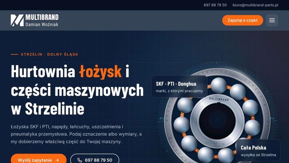 Strona internetowa Multibrand - hurtownia łożysk i części maszynowych, Strzelin - widok na komputerze