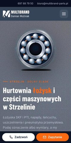 Strona internetowa Multibrand - hurtownia łożysk i części maszynowych, Strzelin - widok na telefonie