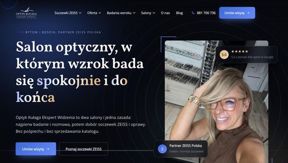 Strona internetowa Optyk Kułaga - salony optyczne, bytom i będzin - widok na komputerze
