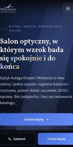 Strona internetowa Optyk Kułaga - salony optyczne, bytom i będzin - widok na telefonie