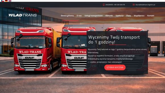 Strona internetowa Wład-Trans - transport ekspresowy, cała europa - widok na komputerze