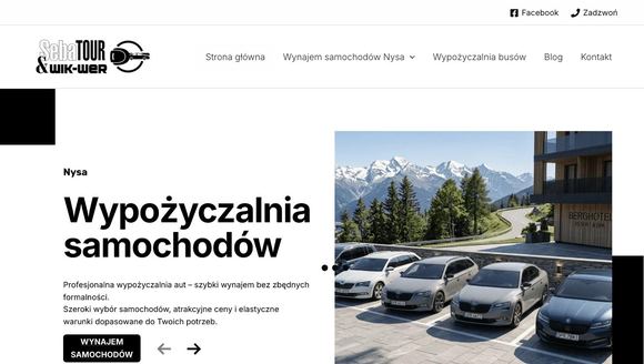Strona internetowa SebaTOUR i WIK-WER - wypożyczalnia aut i busów, nysa - widok na komputerze